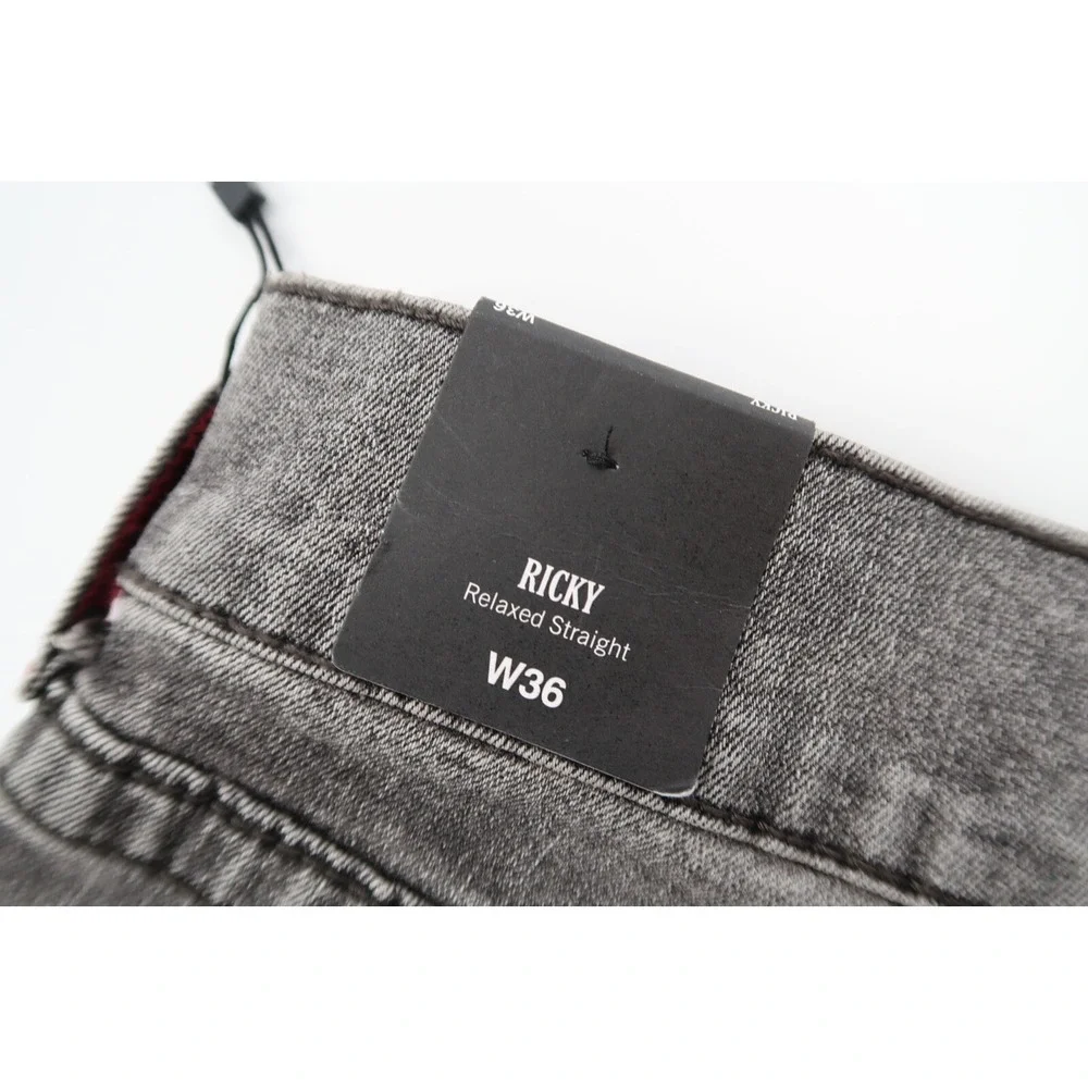 True Religion 36 Ricky Straight Bounty Gray Wash Red Stitching Denim‎ Jeans NEW